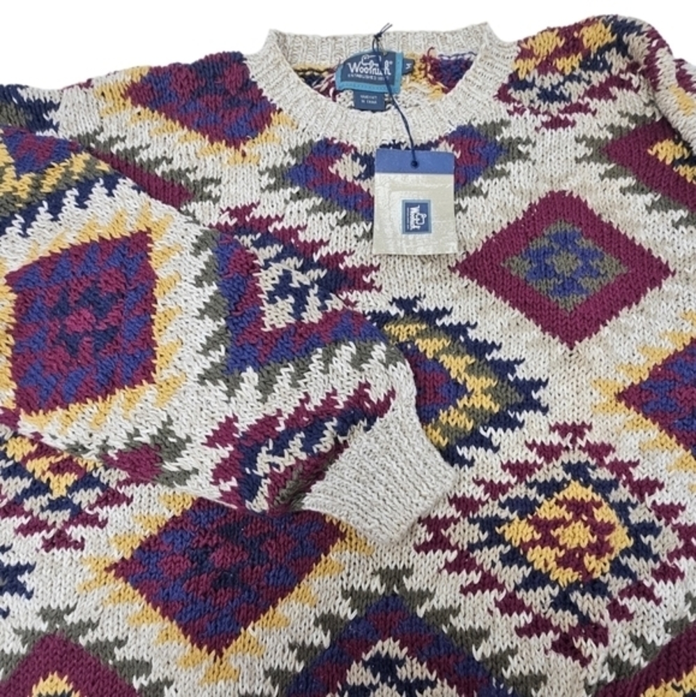 Woolrich Vintage 90’s Navajo Aztec Knit Sweater Natural Sz M NWT Southwestern‎